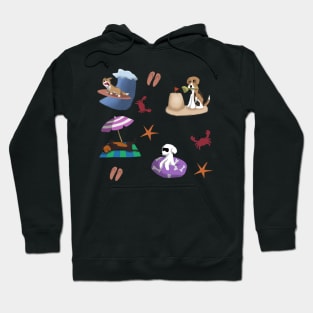 Dogs being cute at the beach pattern and sticker pack Hoodie